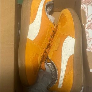 Puma Orange and White Suede Sneakers with Gum Sole- size 10 women’s/8.5 men’s